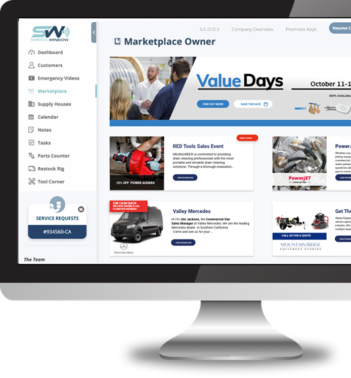 ServiceWindow Marketplace dashboard
